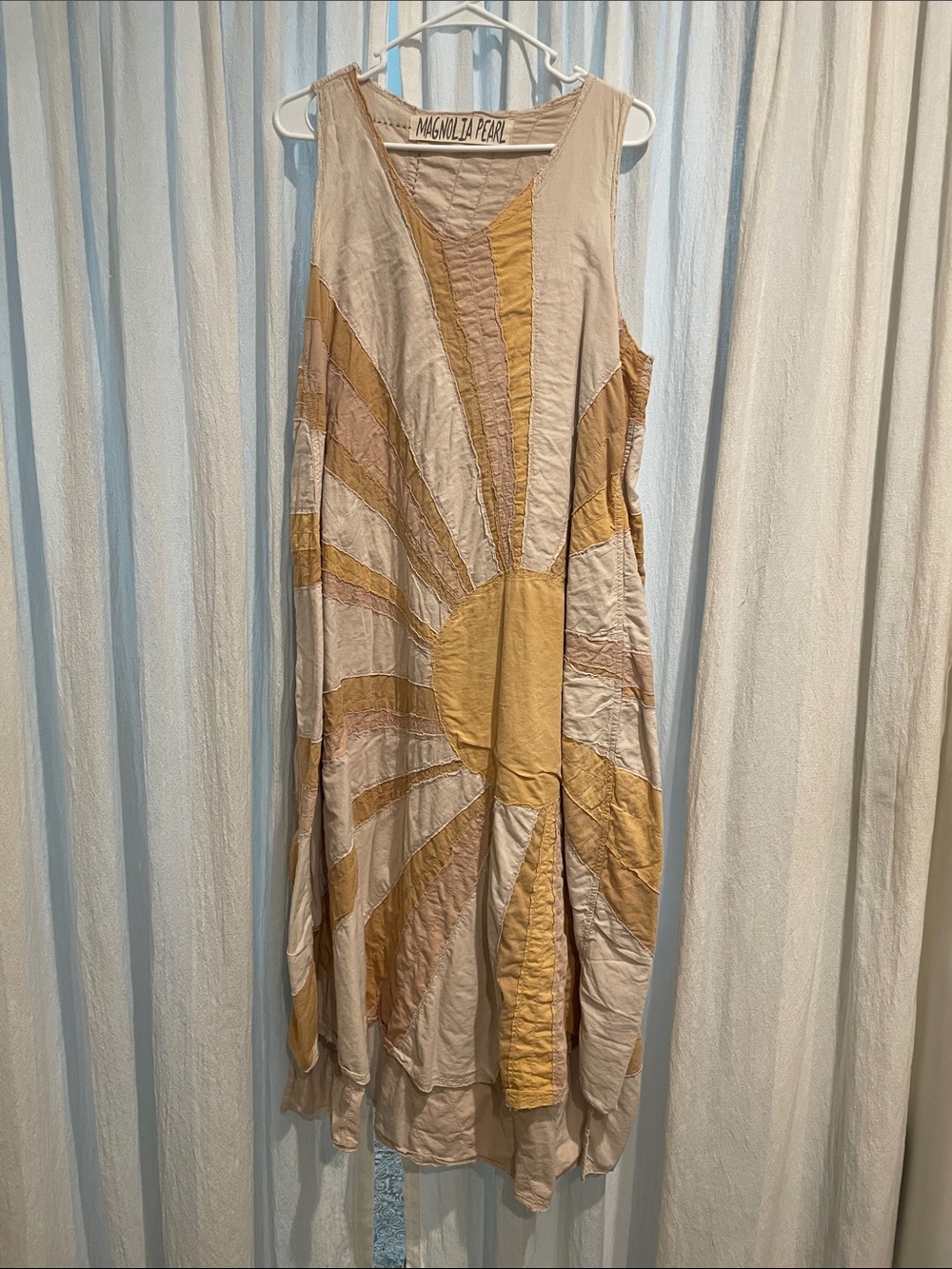 Magnolia Pearl Sunburst Patchwork Maxi Dress — Beige & Mustard